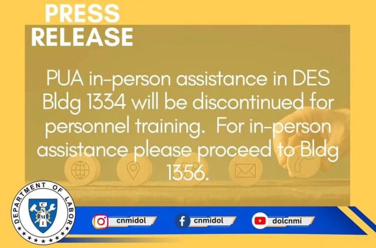 PUA in-person assistance in DES Bldg. 1334 will be discontinued for personnel training