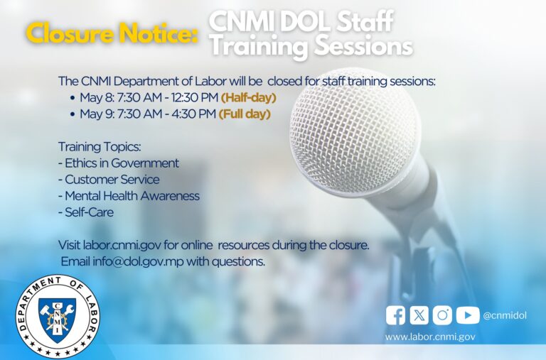 Closure Notice: CNMI DOL Staff Training Sessions