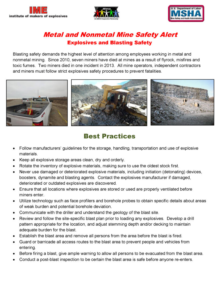 Metal and Nonmetal Mine Safety Alert: Explosives and Blasting Safety